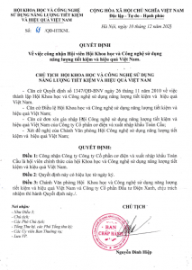 QĐ công nhận Tomexco là hội viên của Hội Khoa học và Công nghệ sử dụng năng lượng tiết kiệm và hiệu quả Việt Nam